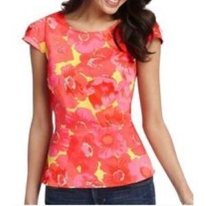 Loft Floral Peplum Vibrant Zippered Back Top Women’s Size 0